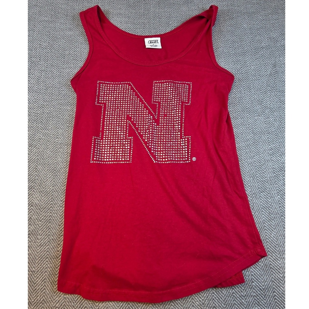 e5 Nebraska Cornhuskers Rhinestone Logo Tank Top Red Small NCAA Gameday